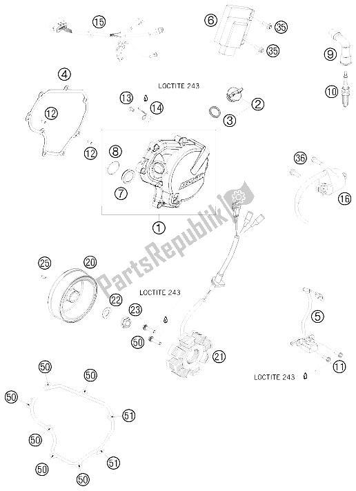 Alle onderdelen voor de Ontbrandingssysteem van de KTM 450 EXC R Europe 1 2008