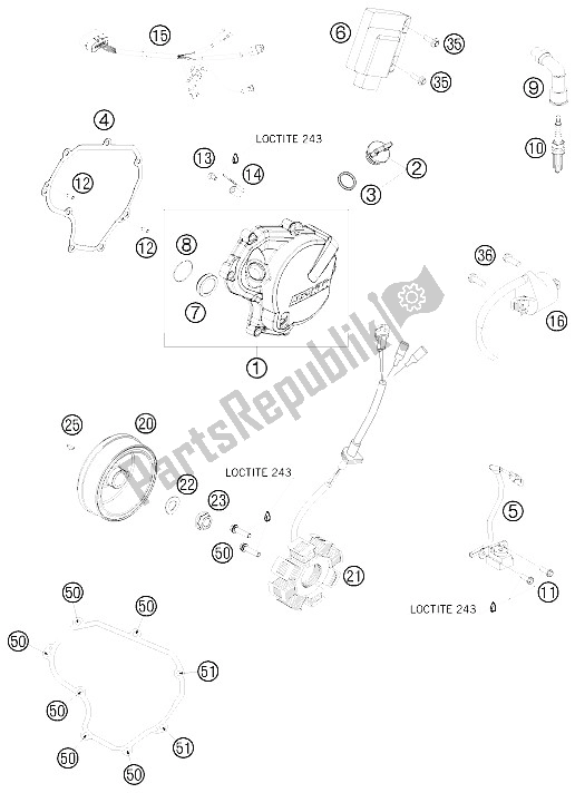 Toutes les pièces pour le Système De Mise à Feu du KTM 530 EXC USA 2009