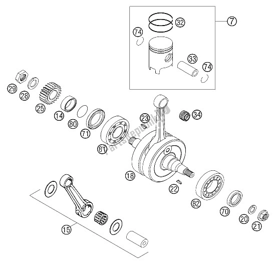 All parts for the Crankshaft, Piston 125/200 of the KTM 125 EXC Europe 2002