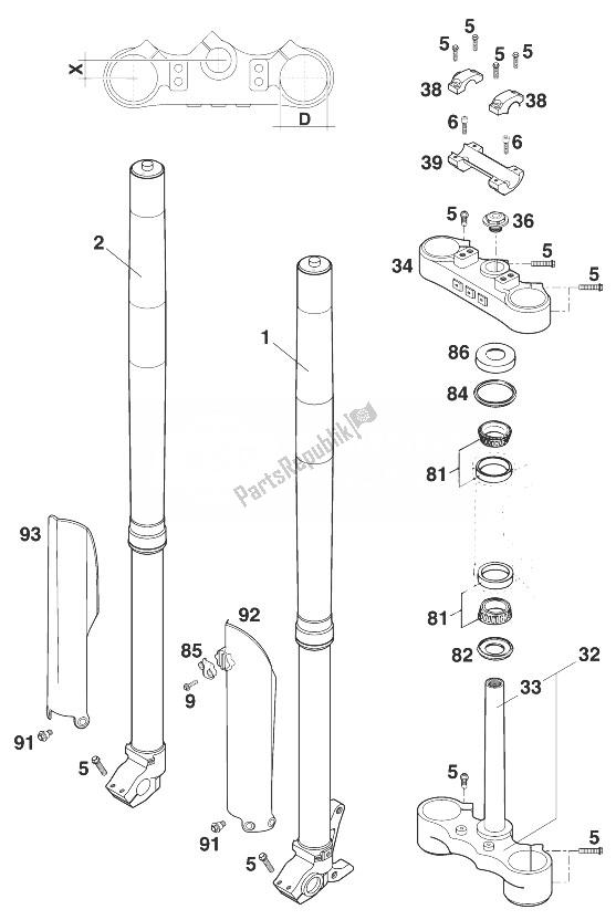 All parts for the Front Fork - Steering Stem Usdd43 Wp 400/620 '9 of the KTM 400 SUP Comp 20 KW Europe 1999