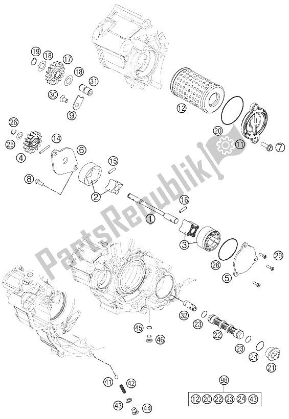 All parts for the Lubricating System of the KTM 250 EXC F CKD Brazil 2016