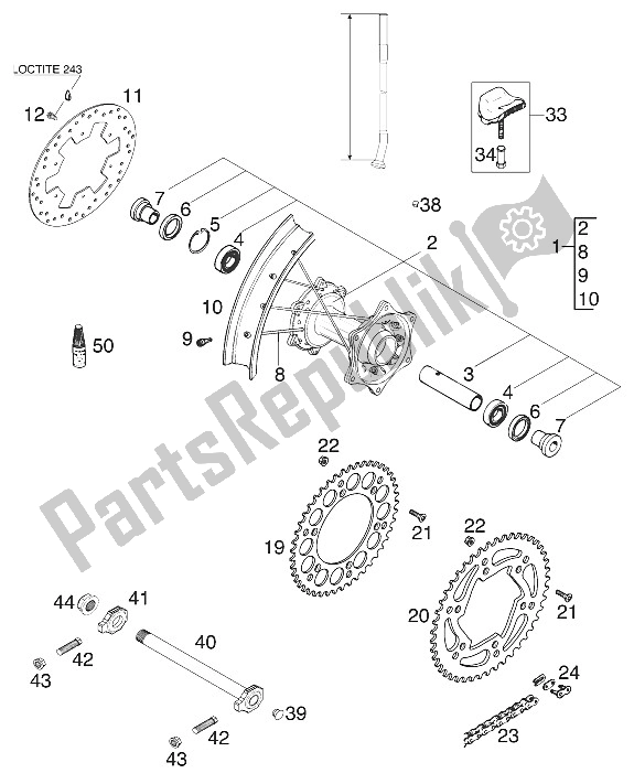 Alle onderdelen voor de Achterwiel 125 Exe 2000 van de KTM 125 EXE 80 Europe 2000