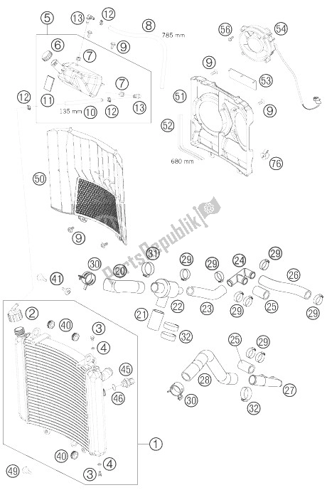 All parts for the Cooling System of the KTM 950 Superenduro R Australia United Kingdom 2007