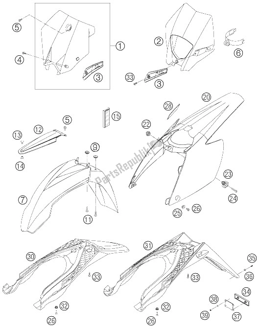 All parts for the Mask, Fenders of the KTM 250 EXC Racing Europe 2006