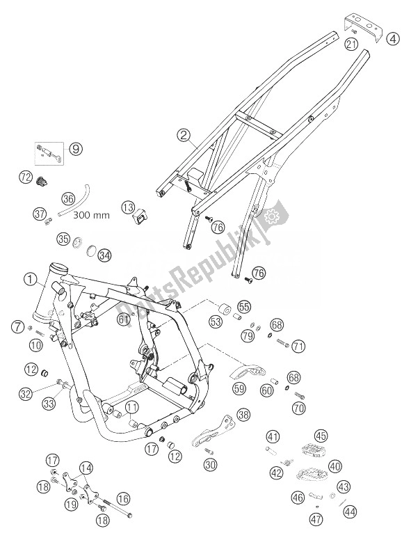 Tutte le parti per il Telaio, Telaio Secondario 660 Smc del KTM 660 SMC Europe 2004