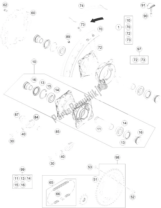 All parts for the Rear Wheel of the KTM 85 SXS 17 14 USA 2015