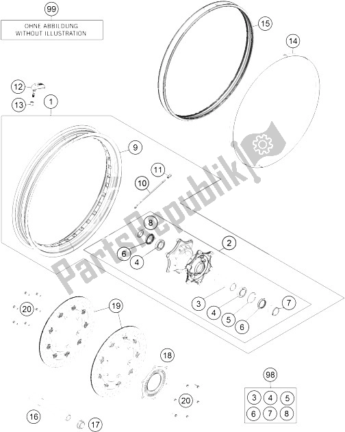 All parts for the Front Wheel of the KTM 1190 Adventure ABS Grey CKD 15 Brazil 2015