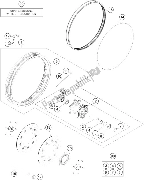 All parts for the Front Wheel of the KTM 1190 Adventure ABS Grey Europe 2016