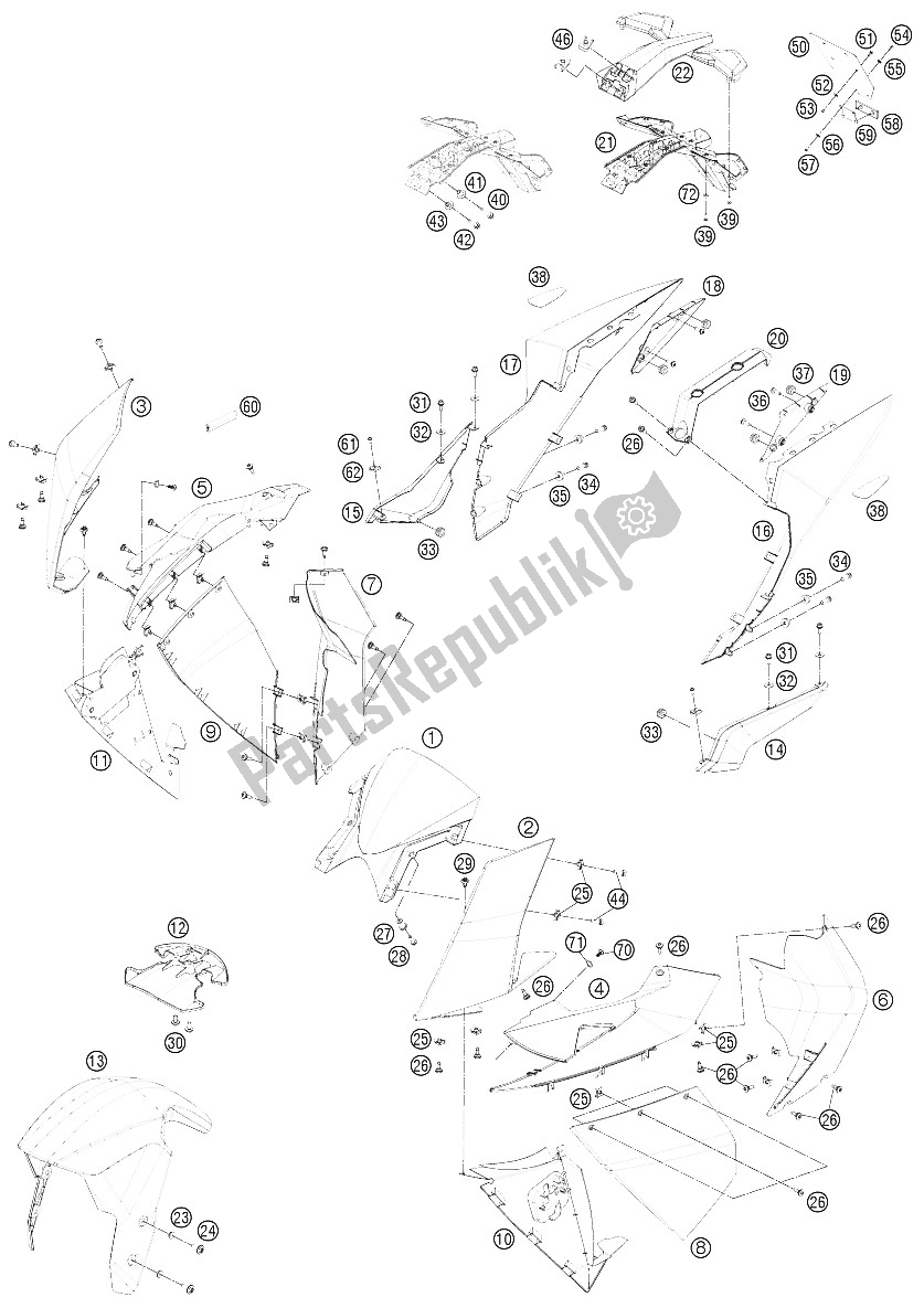 Tutte le parti per il Maschera, Parafanghi del KTM 1190 RC8 R Black Australia 2011