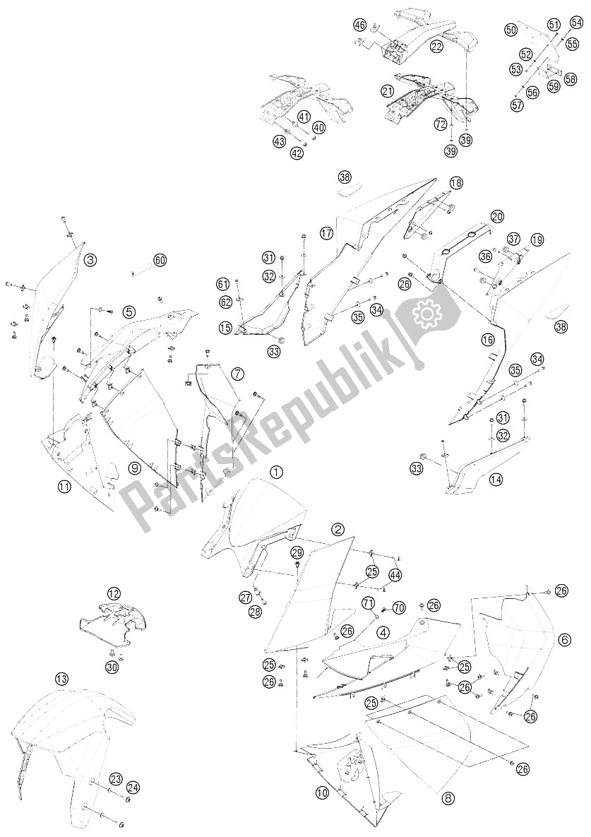 Tutte le parti per il Maschera, Parafanghi del KTM 1190 RC8 R White Japan 2012