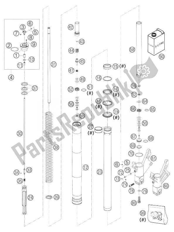 All parts for the Front Fork Wp Multi Adjuster of the KTM 640 Duke II Black Europe 2003