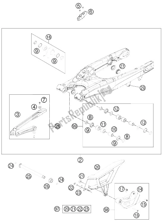 Toutes les pièces pour le Bras Oscillant du KTM 300 EXC Europe 2012