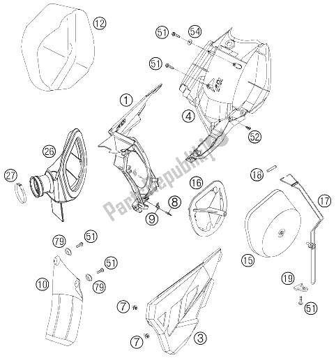 All parts for the Air Filter Box of the KTM 450 EXC Racing SIX Days Europe 2006