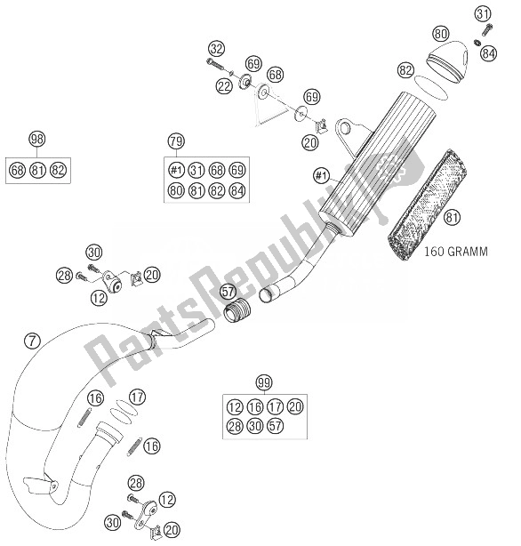All parts for the Exhaust System of the KTM 85 SX 19 16 Europe 2007