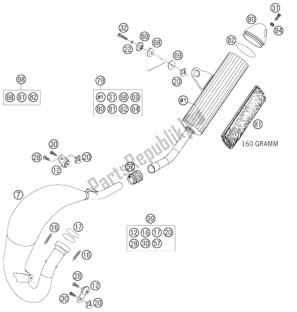 All parts for the Exhaust System of the KTM 85 SX 19 16 Europe 2007