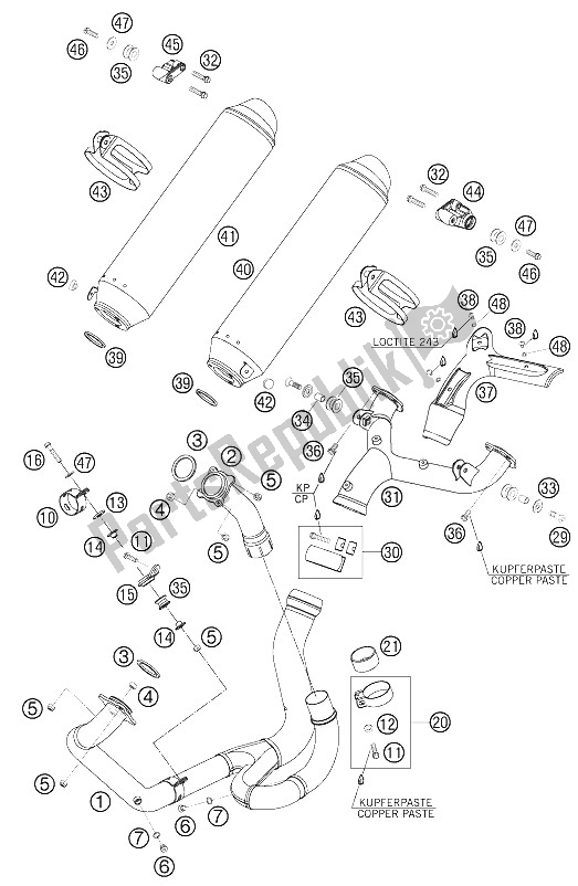 All parts for the Exhaust System of the KTM 950 Supermoto Orange Europe 2006