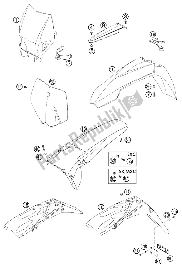 Alle onderdelen voor de Spatbord 125-380 2002 van de KTM 125 SX Europe 2002