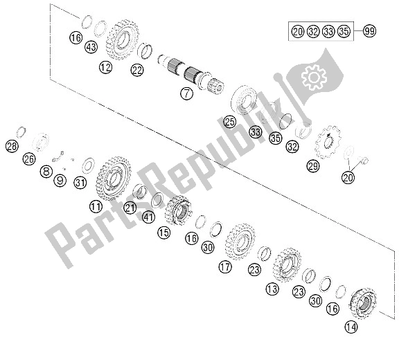 Toutes les pièces pour le Transmission Ii - Arbre Intermédiaire du KTM 350 EXC F Europe 2012