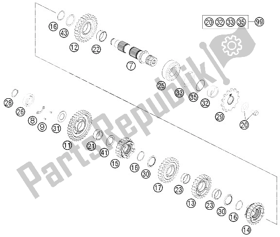 Toutes les pièces pour le Transmission Ii - Arbre Intermédiaire du KTM 350 EXC F USA 2015