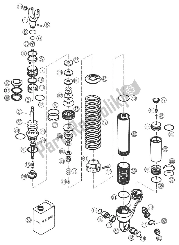 All parts for the Shock Absorber Dissas. 640 Duk of the KTM 640 Duke II Orange Australia 2002