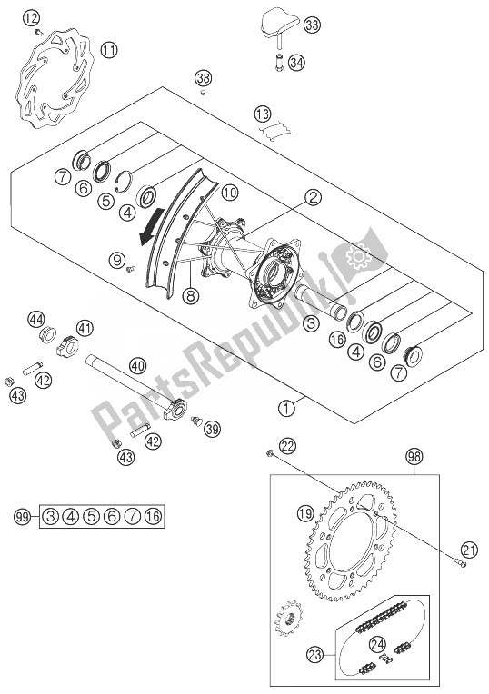 All parts for the Rear Wheel of the KTM 250 SX USA 2013