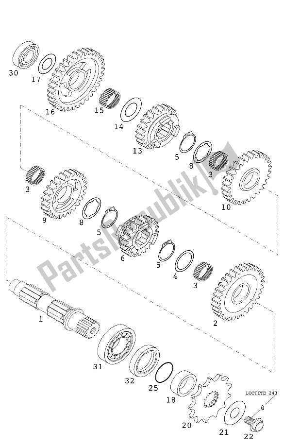 Toutes les pièces pour le Boite De Vitesse Ii 400/520 Racing 200 du KTM 400 EXC Racing USA 2000