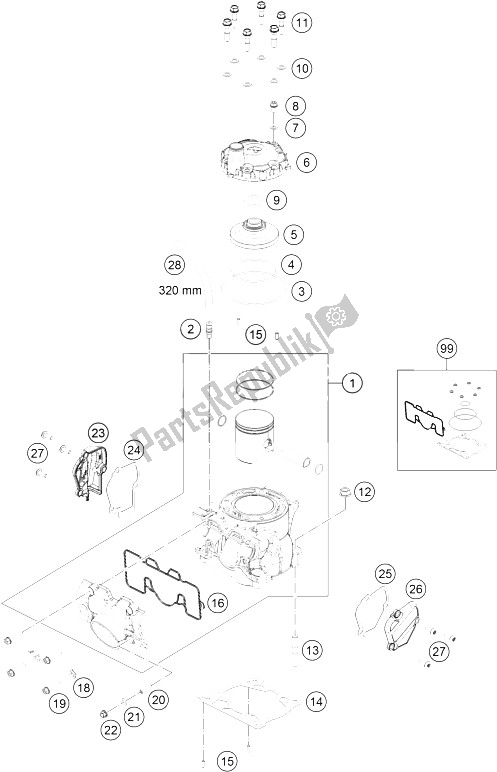 All parts for the Cylinder, Cylinder Head of the KTM 150 SX USA 2016