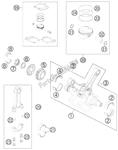 All parts for the Crankshaft, Piston of the KTM 990 Adventure Black ABS 07 USA 2007