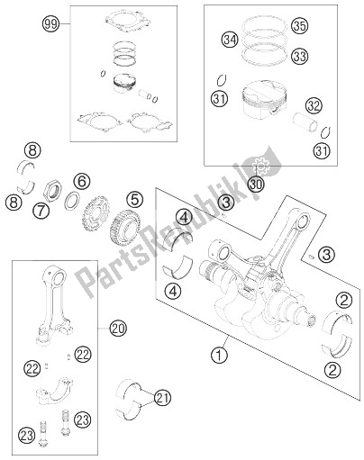 All parts for the Crankshaft, Piston of the KTM 990 Super Duke Black Japan 2007