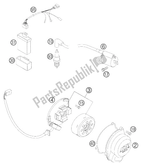 All parts for the Ignition System of the KTM 105 SX Europe 2006