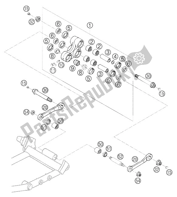 All parts for the Pro Lever Linking of the KTM 625 SMC Australia United Kingdom 2005