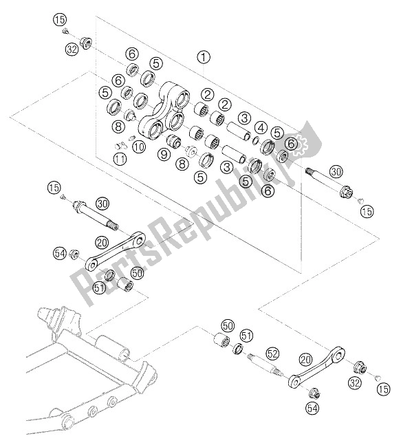 All parts for the Pro Lever Linking of the KTM 625 SMC Europe 2005