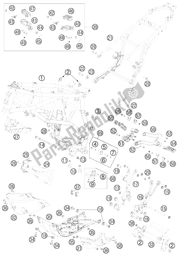 Toutes les pièces pour le Cadre du KTM 990 Adventure Blue ABS CKD Brazil 2012