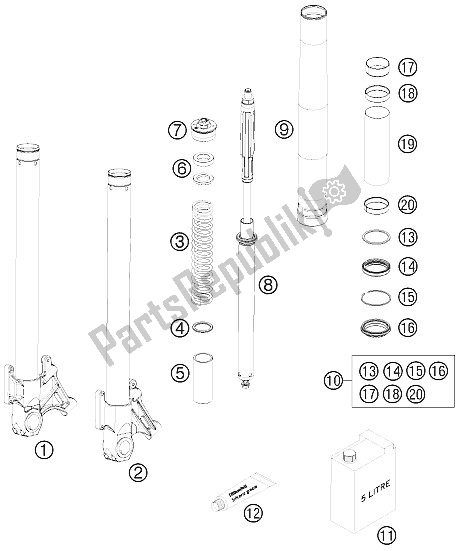Wszystkie części do Zdemontowany Przedni Widelec KTM 990 Super Duke R USA 2009