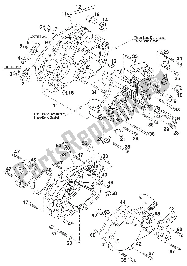 All parts for the Crankcase Kpl. 125 Euro '96 of the KTM 125 LC2 100 Orange BRD Europe 1996