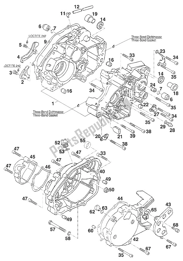 Tutte le parti per il Basamento Kpl. 125 Euro '96 del KTM 125 LC2 80 Orange BRD Europe 1996