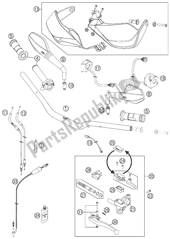 All parts for the Handlebar, Controls of the KTM 990 SM T White ABS Spec Edit Brazil 2011