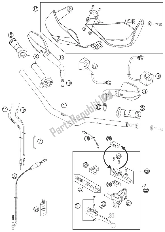 Tutte le parti per il Manubrio, Comandi del KTM 990 Superm T Black ABS Australia United Kingdom 2011