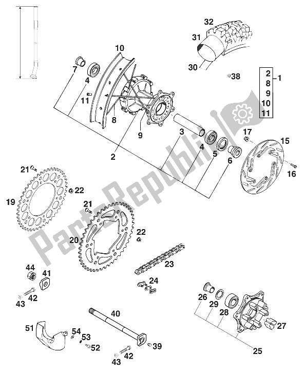 Tutte le parti per il Ruota Posteriore Con Ammortizzatore Egs-e, Ls'97 del KTM 400 EGS E 31 KW 11 LT ROT Europe 1997