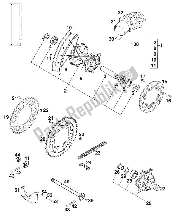 All parts for the Rear Wheel With Damper Egs-e,ls'97 of the KTM 620 EGS E 35 KW 11 LT Blau Europe 1997
