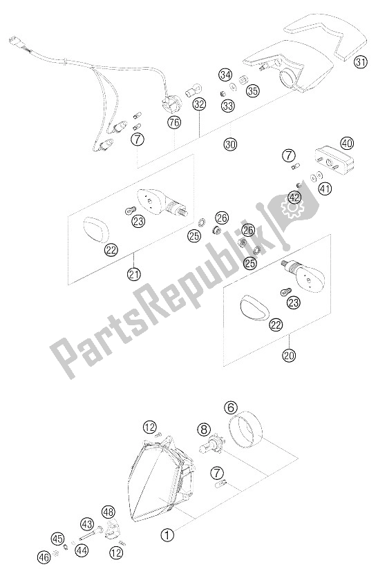 All parts for the Head Light - Turn Signals - Rear Light of the KTM 640 LC4 Supermoto Black 05 Europe 2005