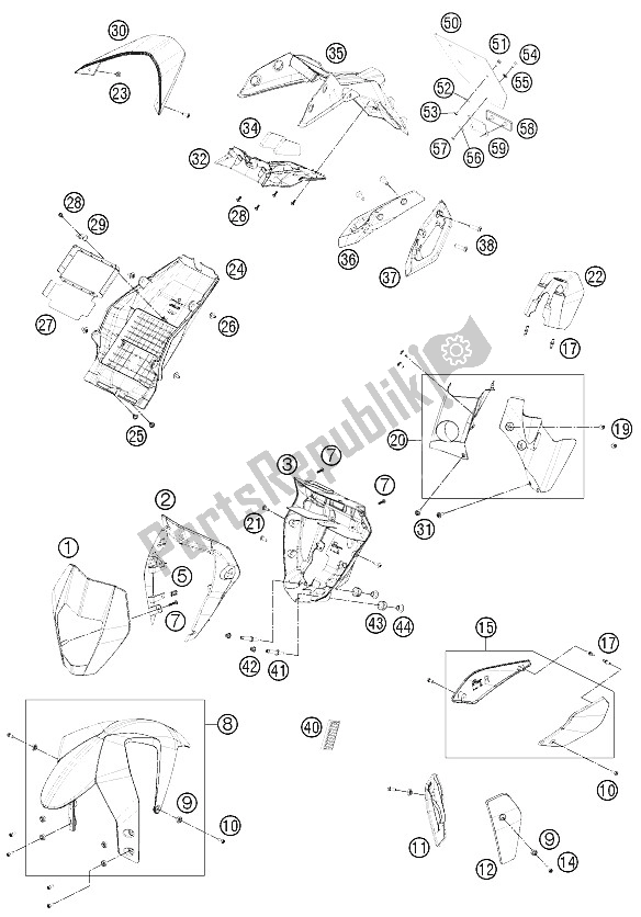 Todas las partes para Máscara, Guardabarros de KTM 690 Duke White ABS Europe 2015
