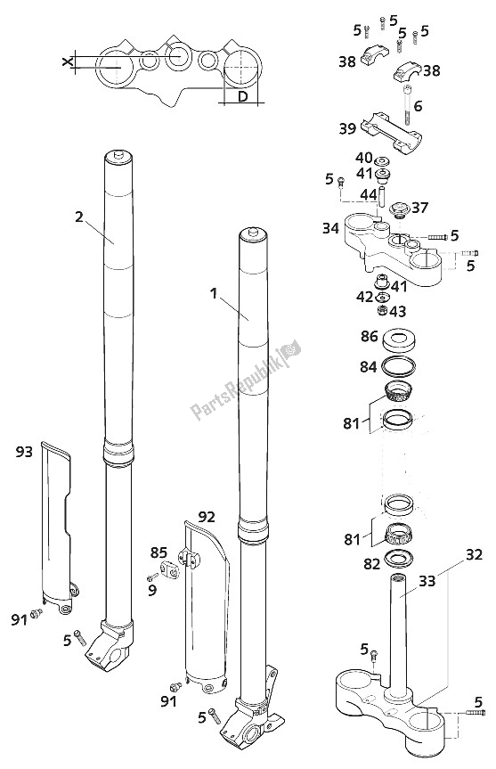 All parts for the Front Fork of the KTM 640 LC 4 Super Moto USA 2001