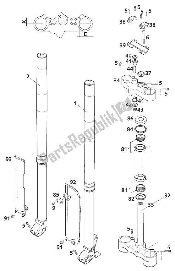 Todas las partes para Tenedor Frontal de KTM 640 LC4 E SIX Days USA 2001