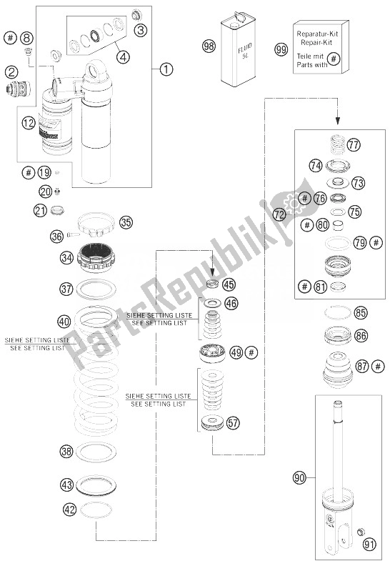 All parts for the Shock Absorber Disassembled of the KTM 150 SX Europe 2014