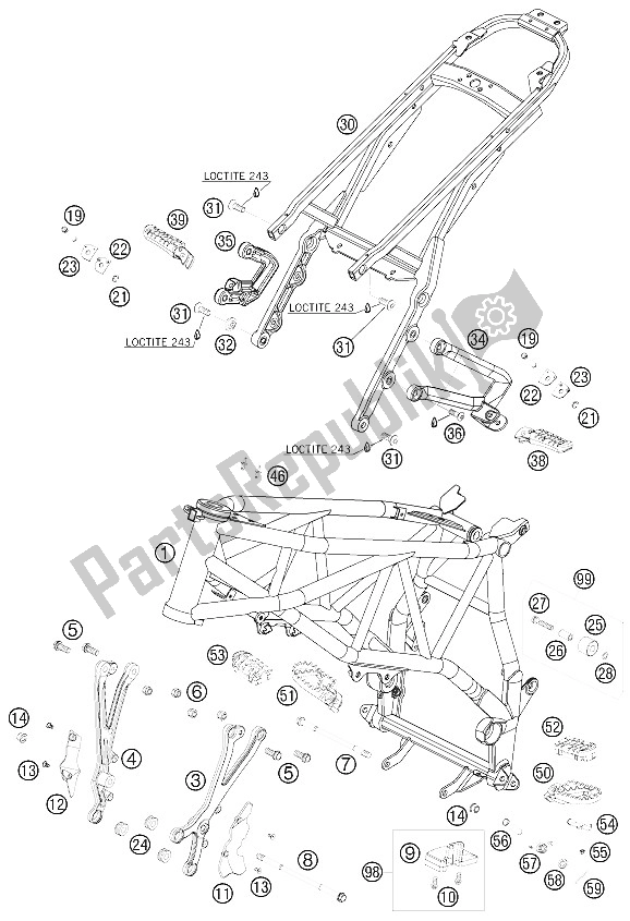 Tutte le parti per il Frame, Sub Frame del KTM 950 Supermoto Black Australia United Kingdom 2006