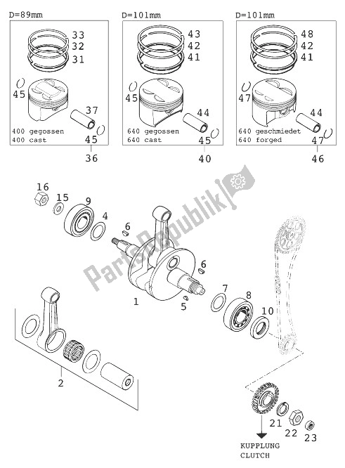 Tutte le parti per il Albero Motore, Pistone 400/640 del KTM 400 LC 4 Australia 1999