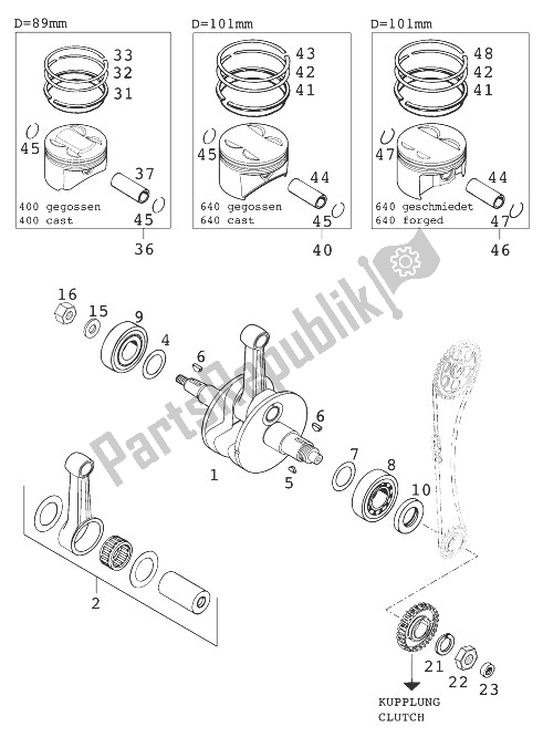 Tutte le parti per il Albero Motore, Pistone 400/640 del KTM 640 Adventure R USA 1999