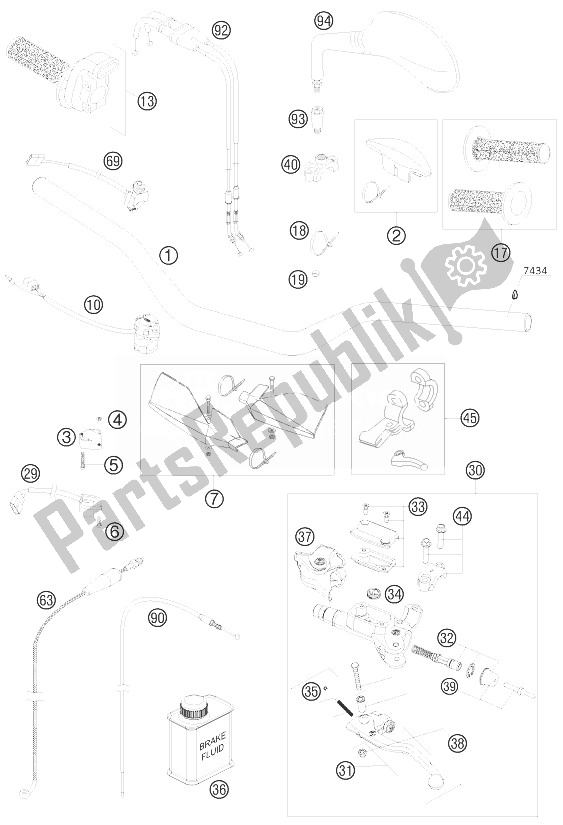 All parts for the Handlebar, Controls of the KTM 250 EXC F SIX Days Europe 2010