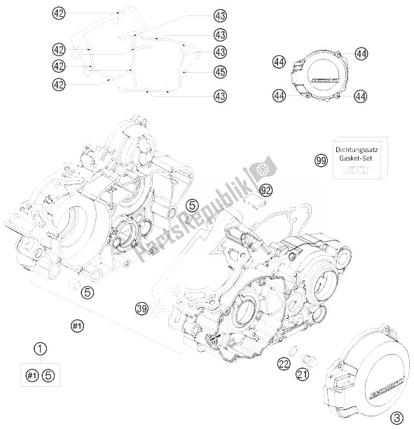 Wszystkie części do Obudowa Silnika KTM 125 EXC Europe 2010